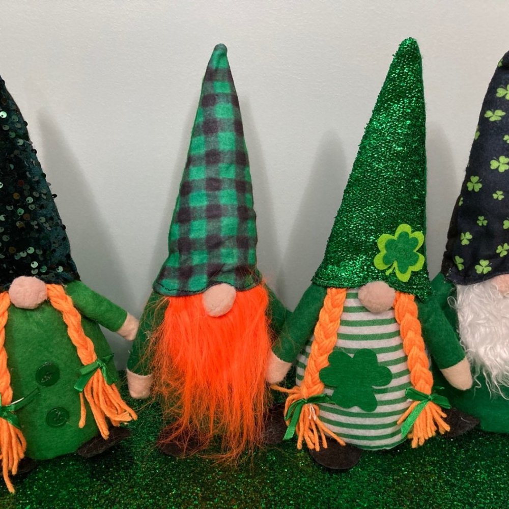 Set of 4 St Patrick’s Day Gnomes 14” tall NEW